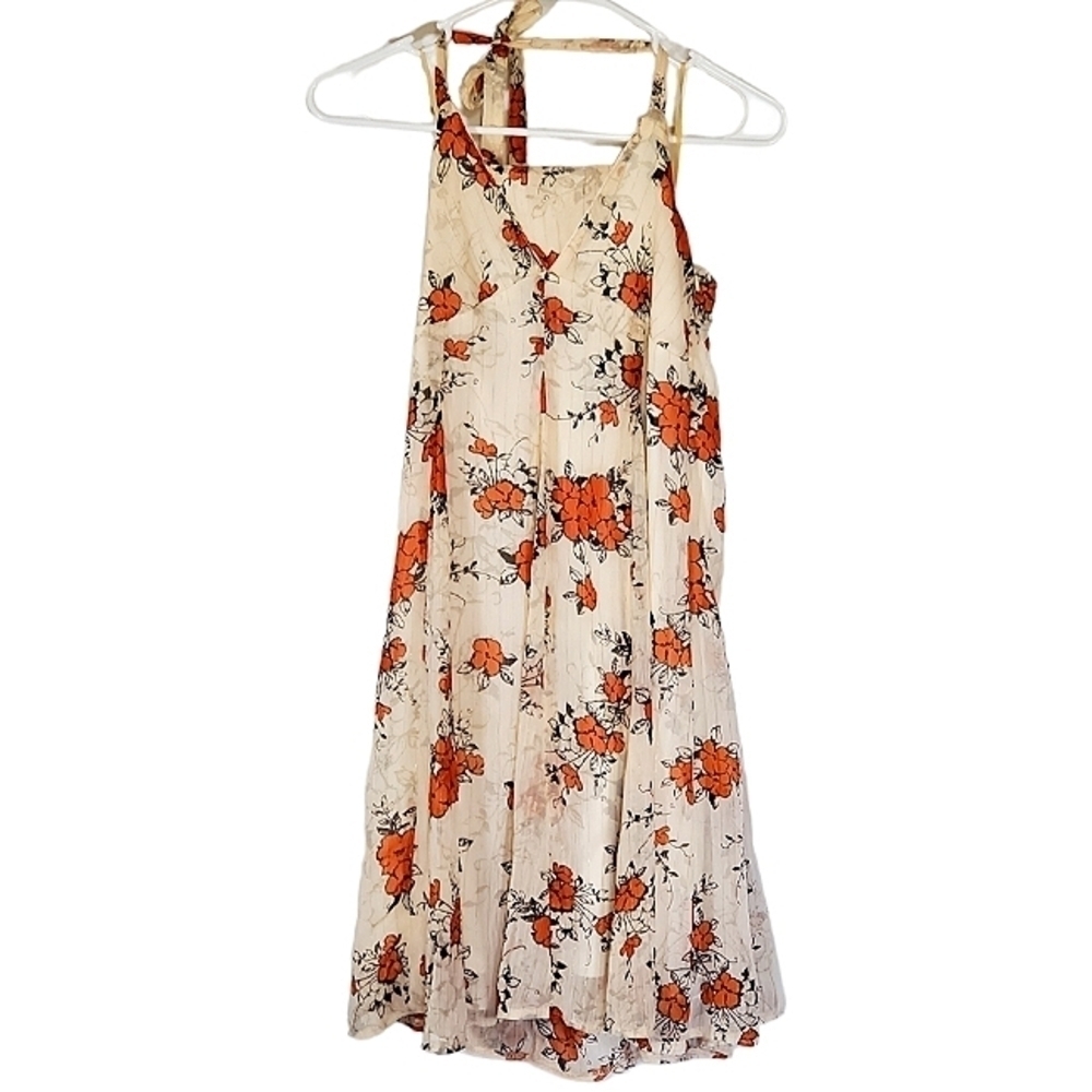 K1292 * Disney Hannah Montana Floral Halter Dress Cream Gold Orange Size 16